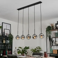 hofstein Suspension - Verre Gastor Chrome, Clair, Fumé, 5 lumières