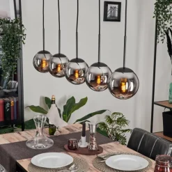 hofstein Suspension - Verre Gastor Chrome, Fumé, 5 lumières