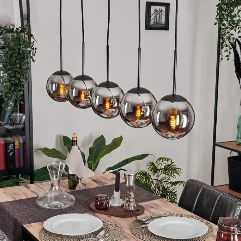 hofstein Suspension - Verre Gastor Chrome, Fumé, 5 lumières
