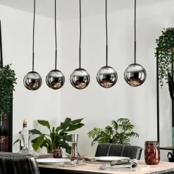 hofstein Suspension - Verre Gastor Chrome, Fumé, 5 lumières