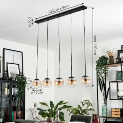 hofstein Suspension - Verre Gastor Ambre, Clair, 5 lumières