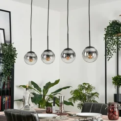 hofstein Suspension - Verre Gastor Chrome, Clair, Fumé, 4 lumières