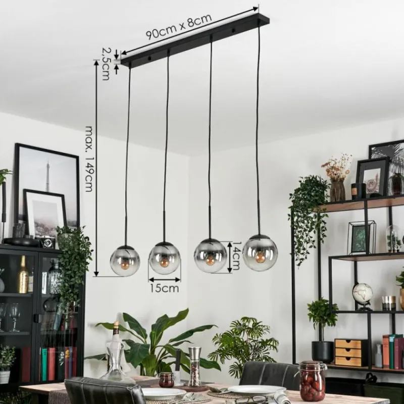 hofstein Suspension - Verre Gastor Chrome, Clair, Fumé, 4 lumières