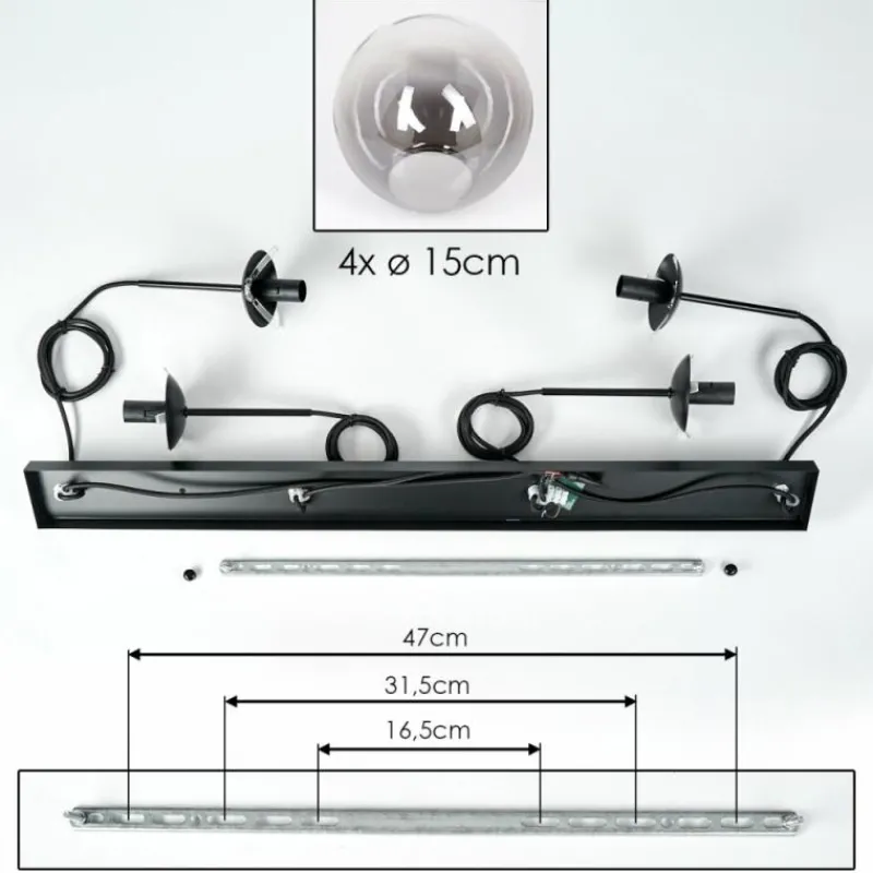 hofstein Suspension - Verre Gastor Chrome, Clair, Fumé, 4 lumières