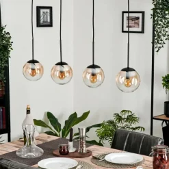 hofstein Suspension - Verre Gastor Ambre, Clair, 4 lumières