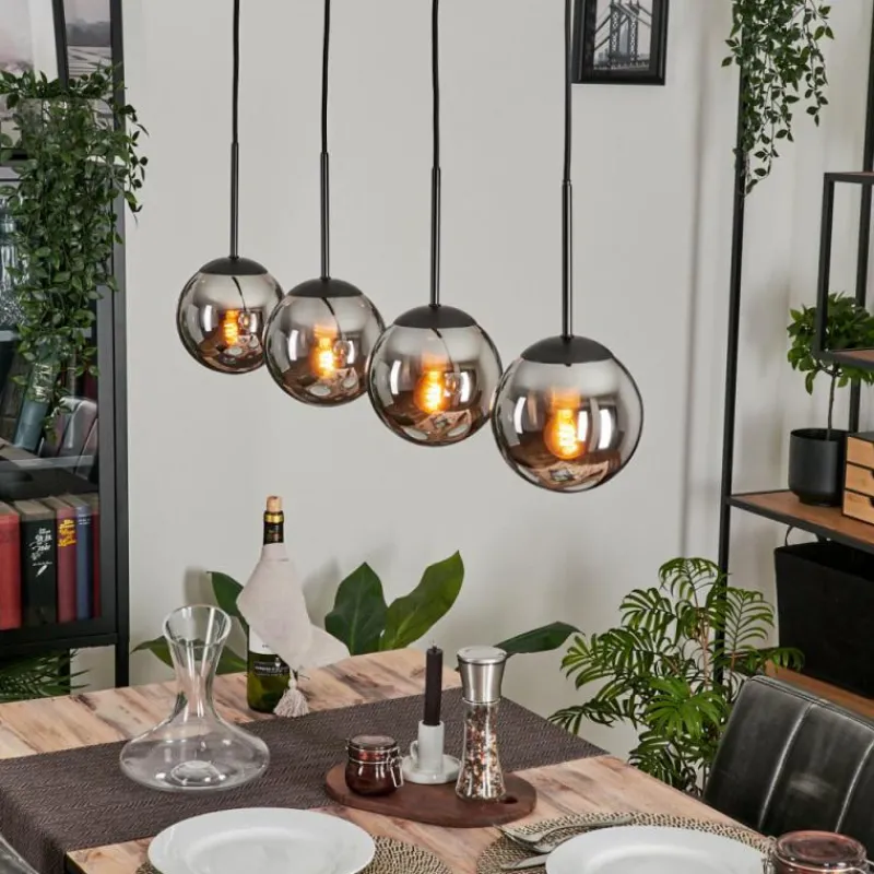 hofstein Suspension - Verre Gastor Chrome, Fumé, 4 lumières