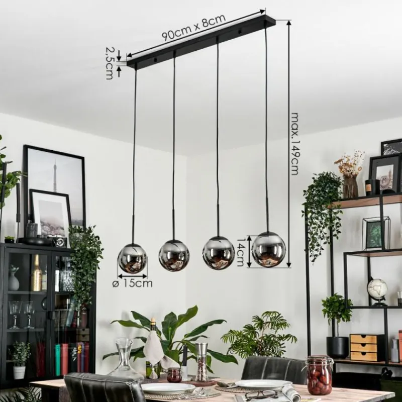 hofstein Suspension - Verre Gastor Chrome, Fumé, 4 lumières