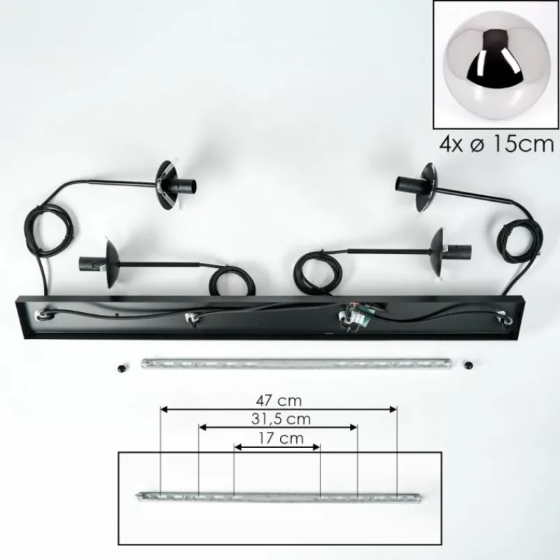 hofstein Suspension - Verre Gastor Chrome, Fumé, 4 lumières