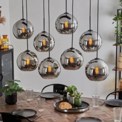 Suspension Verre Fumé-hofstein Suspension - Verre Koyoto Chrome, Fumé, 8 lumières