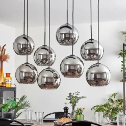 Suspension Verre Fumé-hofstein Suspension - Verre Koyoto Chrome, Fumé, 8 lumières