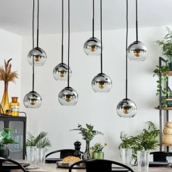 hofstein Suspension - Verre Koyoto Chrome, Clair, Fumé, 8 lumières