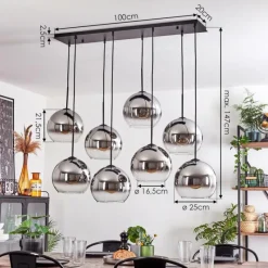 hofstein Suspension - Verre Koyoto Chrome, Clair, Fumé, 8 lumières