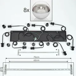 hofstein Suspension - Verre Koyoto Chrome, Clair, Fumé, 8 lumières