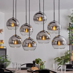 hofstein Suspension - Verre Koyoto Chrome, Clair, Fumé, 8 lumières