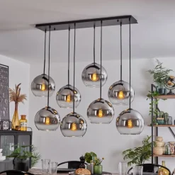 hofstein Suspension - Verre Koyoto Chrome, Clair, Fumé, 8 lumières