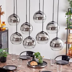 hofstein Suspension - Verre Koyoto Chrome, Clair, Fumé, 8 lumières