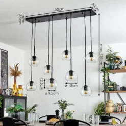 hofstein Suspension - Verre Koyoto Clair, 8 lumières