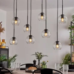 hofstein Suspension - Verre Koyoto Clair, 8 lumières