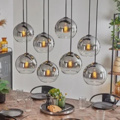 hofstein Suspension - Verre Koyoto Clair, Fumé, 8 lumières