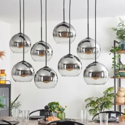 hofstein Suspension - Verre Koyoto Clair, Fumé, 8 lumières