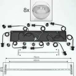 hofstein Suspension - Verre Koyoto Clair, Fumé, 8 lumières