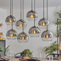 hofstein Suspension - Verre Koyoto Clair, Fumé, 8 lumières