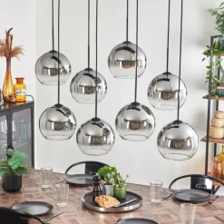 hofstein Suspension - Verre Koyoto Clair, Fumé, 8 lumières