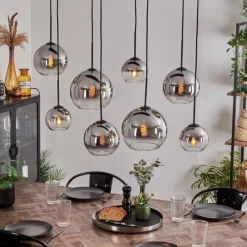 hofstein Suspension - Verre Koyoto Chrome, Clair, Fumé, 8 lumières