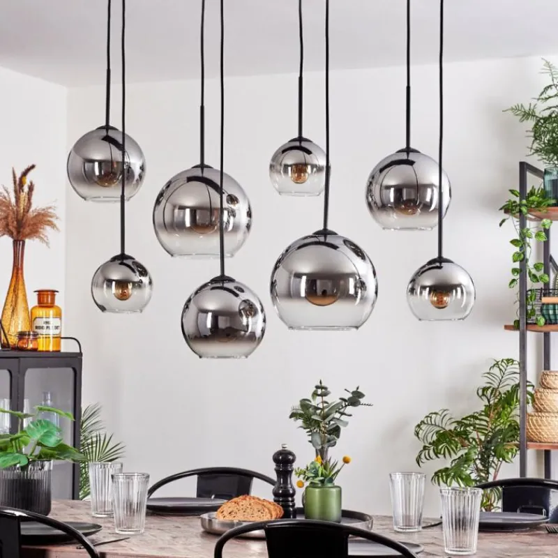 hofstein Suspension - Verre Koyoto Chrome, Clair, Fumé, 8 lumières