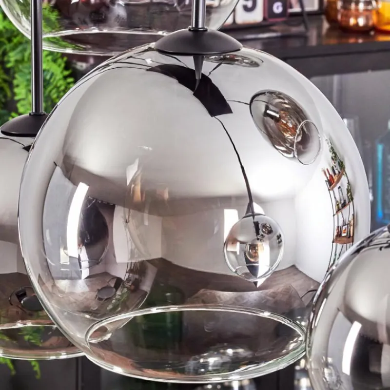 hofstein Suspension - Verre Koyoto Chrome, Clair, Fumé, 8 lumières