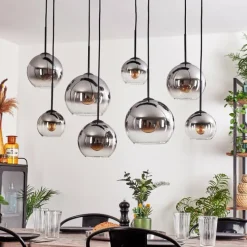 hofstein Suspension - Verre Koyoto Clair, Fumé, 8 lumières