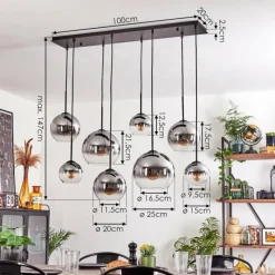 hofstein Suspension - Verre Koyoto Clair, Fumé, 8 lumières