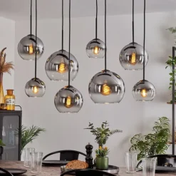 hofstein Suspension - Verre Koyoto Clair, Fumé, 8 lumières