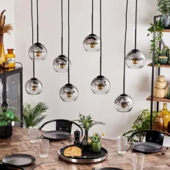 hofstein Suspension - Verre Koyoto Clair, Fumé, 8 lumières