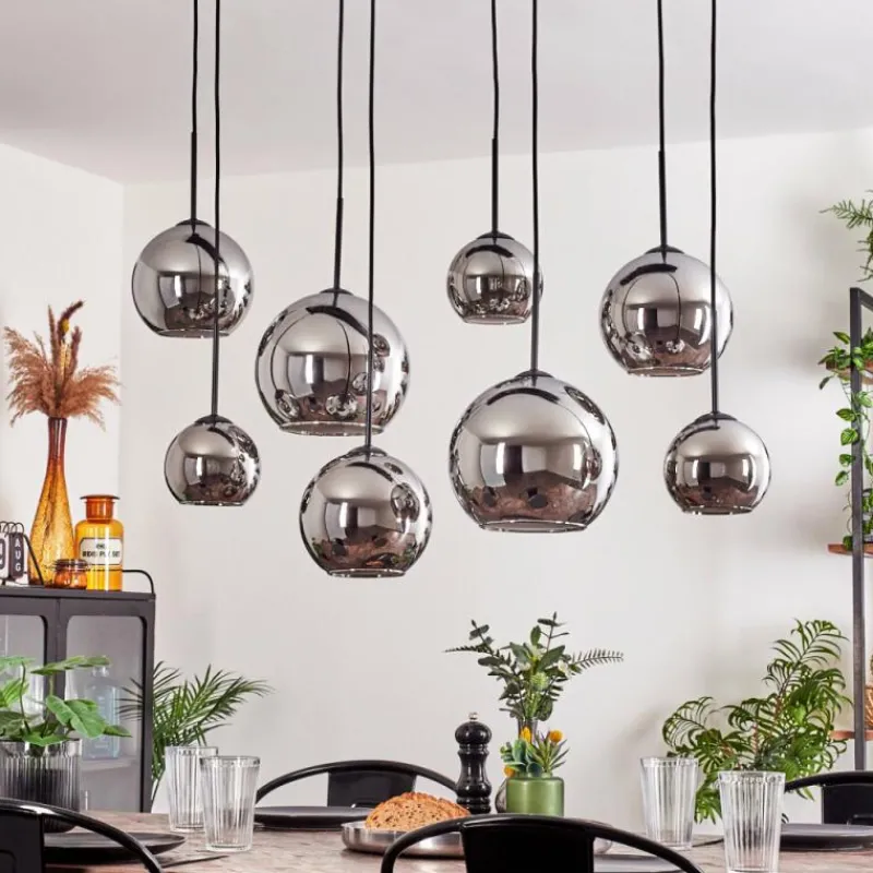 hofstein Suspension - Verre Koyoto Chrome, Fumé, 8 lumières