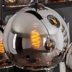 hofstein Suspension - Verre Koyoto Chrome, Fumé, 8 lumières