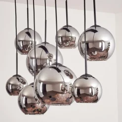 hofstein Suspension - Verre Koyoto Chrome, Fumé, 8 lumières