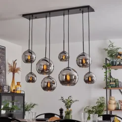 hofstein Suspension - Verre Koyoto Chrome, Fumé, 8 lumières