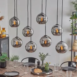 hofstein Suspension - Verre Koyoto Chrome, Fumé, 8 lumières