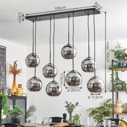 hofstein Suspension - Verre Koyoto Chrome, Fumé, 8 lumières