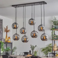 hofstein Suspension - Verre Koyoto Chrome, Fumé, 8 lumières