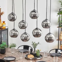 hofstein Suspension - Verre Koyoto Chrome, Fumé, 8 lumières