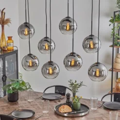 hofstein Suspension - Verre Koyoto Clair, Fumé, 8 lumières