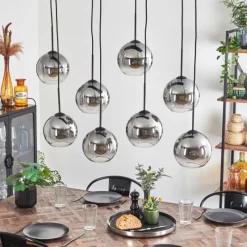 hofstein Suspension - Verre Koyoto Clair, Fumé, 8 lumières