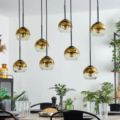 hofstein Suspension - Verre Koyoto Or, Clair, 8 lumières