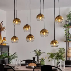 hofstein Suspension - Verre Koyoto Or, Clair, 8 lumières