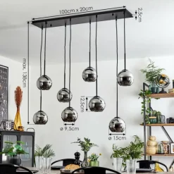 Suspension Verre Fumé-hofstein Suspension - Verre Koyoto Chrome, Fumé, 8 lumières