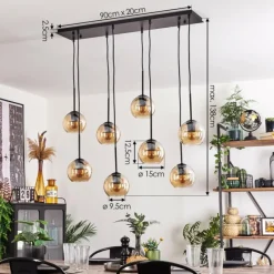 hofstein Suspension - Verre Koyoto Ambre, 8 lumières