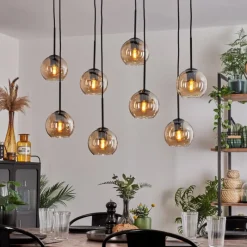 hofstein Suspension - Verre Koyoto Ambre, 8 lumières