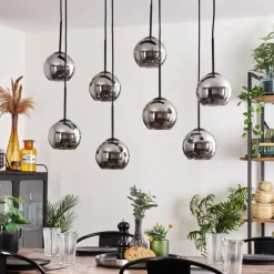 Suspension Verre Fumé-hofstein Suspension - Verre Koyoto Chrome, Fumé, 8 lumières